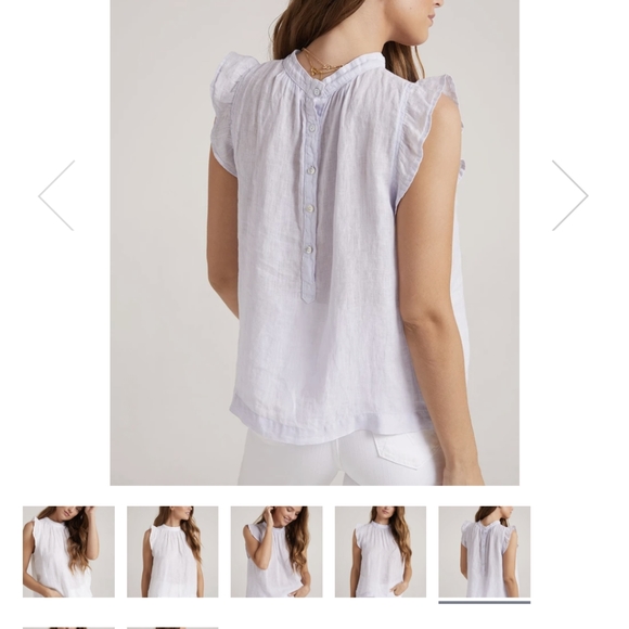 Bella Dahl Mock Neck Ruffle Top in Iris Linen, L - Picture 2 of 5